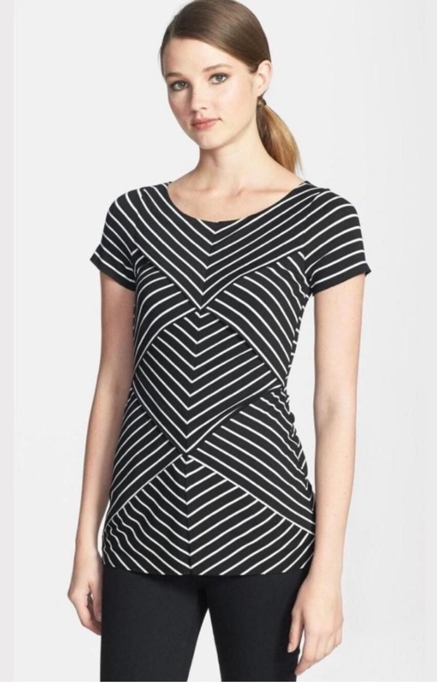 Bailey 44 Olantunji Tiered Layered Column Striped Short Sleeve Womens Size Small